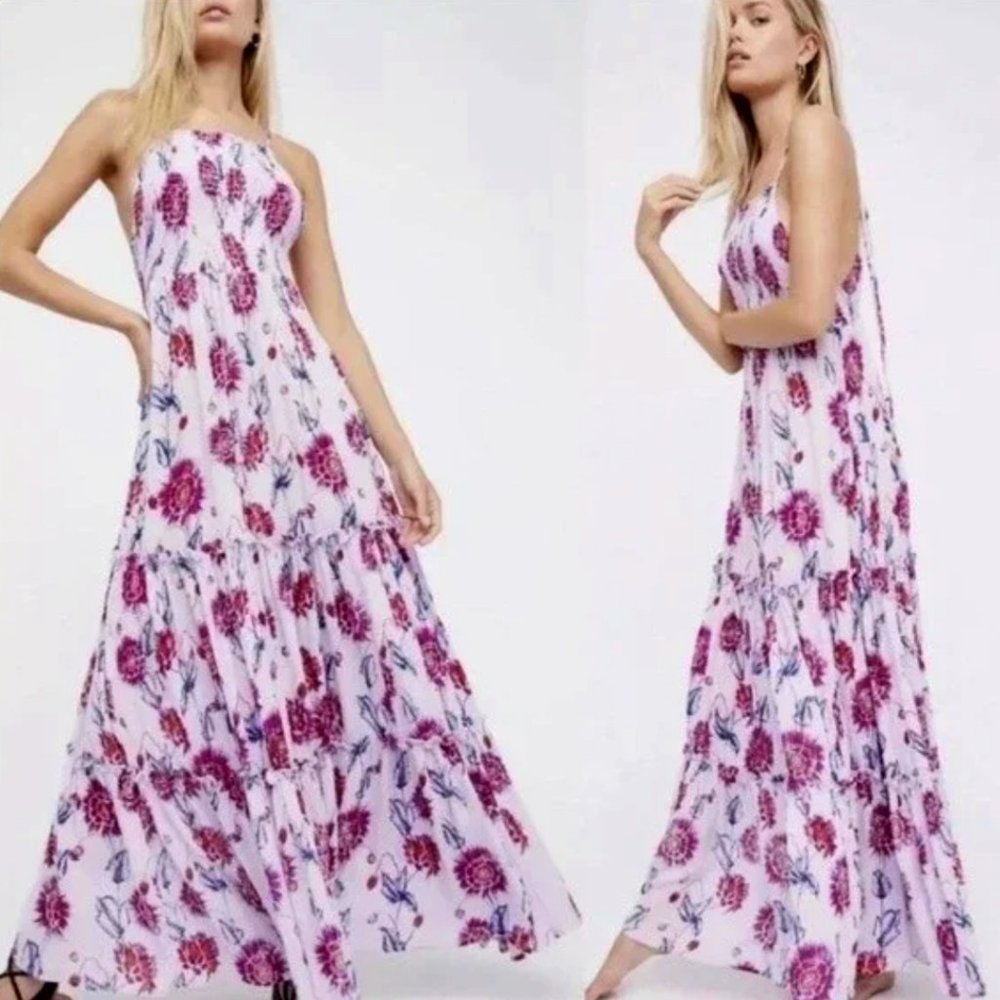Free People Intimately Garden Party Lavender Boho Floral Maxi Dress Size Small